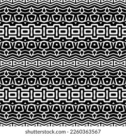 
Vektorgeometrische Ornamente im ethnischen Stil. Nahtloses Muster mit abstrakten Formen, schwarz-weißer Farbe. Wiederholte Muster für Dekoration, Textilien und Stoff.