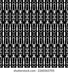 
Vektorgeometrische Ornamente im ethnischen Stil. Nahtloses Muster mit abstrakten Formen, schwarz-weißer Farbe. Wiederholte Muster für Dekoration, Textilien und Stoff.