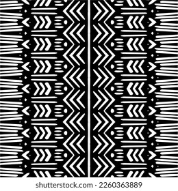 Ornamento geométrico vectorial de estilo étnico. Patrón sin brillo con formas abstractas,Color negro y blanco. Patrón repetitivo de decoración, textil y de tela.