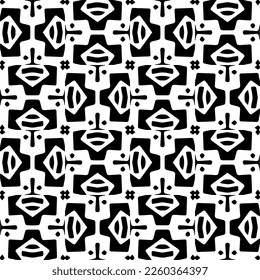 Vector geometric ornament in ethnic style. Seamless pattern with  abstract shapes,Black and white color. Repeating pattern for decor, textile and fabric.