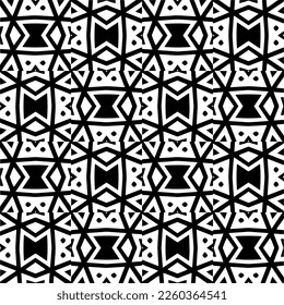 Ornamento geométrico vectorial de estilo étnico. Patrón sin brillo con formas abstractas,Color negro y blanco. Patrón repetitivo de decoración, textil y de tela.