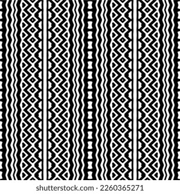 
Ornamento geométrico vectorial de estilo étnico. Patrón sin brillo con formas abstractas,Color negro y blanco. Patrón repetitivo de decoración, textil y de tela.