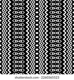 
Vektorgeometrische Ornamente im ethnischen Stil. Nahtloses Muster mit abstrakten Formen, schwarz-weißer Farbe. Wiederholte Muster für Dekoration, Textilien und Stoff.