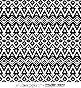 Vector geometric ornament in ethnic style. Seamless pattern with  abstract shapes,Black and white color. Repeating pattern for decor, textile and fabric.