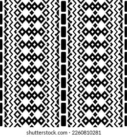 Ornamento geométrico vectorial de estilo étnico. Patrón sin brillo con formas abstractas,Color negro y blanco. Patrón repetitivo de decoración, textil y de tela.