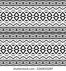Ornamento geométrico vectorial de estilo étnico. Patrón sin brillo con formas abstractas,Color negro y blanco. Patrón repetitivo de decoración, textil y de tela.