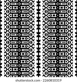 Vector geometric ornament in ethnic style. Seamless pattern with  abstract shapes,Black and white color. Repeating pattern for decor, textile and fabric.