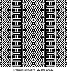 Ornamento geométrico vectorial de estilo étnico. Patrón sin brillo con formas abstractas,Color negro y blanco. Patrón repetitivo de decoración, textil y de tela.