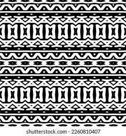 Vector geometric ornament in ethnic style. Seamless pattern with  abstract shapes,Black and white color. Repeating pattern for decor, textile and fabric.