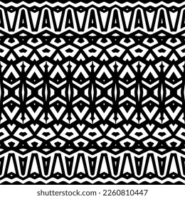 Ornamento geométrico vectorial de estilo étnico. Patrón sin brillo con formas abstractas,Color negro y blanco. Patrón repetitivo de decoración, textil y de tela.