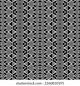 Vektorgeometrische Ornamente im ethnischen Stil. Nahtloses Muster mit abstrakten Formen, schwarz-weißer Farbe. Wiederholte Muster für Dekoration, Textilien und Stoff.