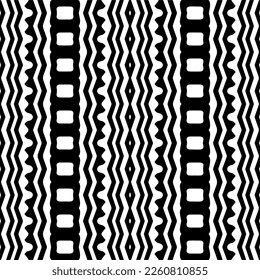 Vektorgeometrische Ornamente im ethnischen Stil. Nahtloses Muster mit abstrakten Formen, schwarz-weißer Farbe. Wiederholte Muster für Dekoration, Textilien und Stoff.