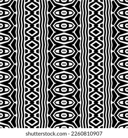 Vector geometric ornament in ethnic style. Seamless pattern with  abstract shapes,Black and white color. Repeating pattern for decor, textile and fabric.