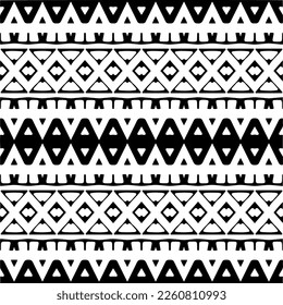 Ornamento geométrico vectorial de estilo étnico. Patrón sin brillo con formas abstractas,Color negro y blanco. Patrón repetitivo de decoración, textil y de tela.