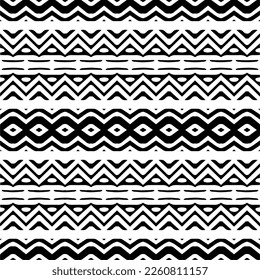 Vector geometric ornament in ethnic style. Seamless pattern with  abstract shapes,Black and white color. Repeating pattern for decor, textile and fabric.