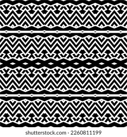 Vector geometric ornament in ethnic style. Seamless pattern with  abstract shapes,Black and white color. Repeating pattern for decor, textile and fabric.