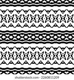 Vector geometric ornament in ethnic style. Seamless pattern with  abstract shapes,Black and white color. Repeating pattern for decor, textile and fabric.