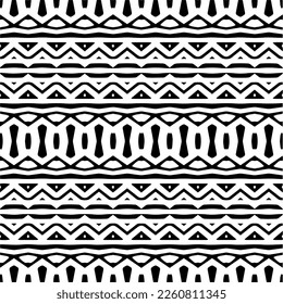 Vector geometric ornament in ethnic style. Seamless pattern with  abstract shapes,Black and white color. Repeating pattern for decor, textile and fabric.
