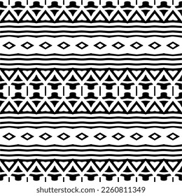 Ornamento geométrico vectorial de estilo étnico. Patrón sin brillo con formas abstractas,Color negro y blanco. Patrón repetitivo de decoración, textil y de tela.