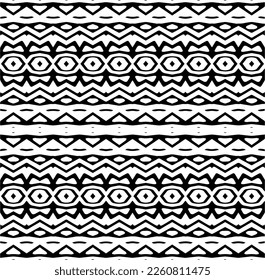 Vector geometric ornament in ethnic style. Seamless pattern with  abstract shapes,Black and white color. Repeating pattern for decor, textile and fabric.
