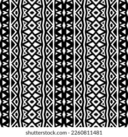 Vektorgeometrische Ornamente im ethnischen Stil. Nahtloses Muster mit abstrakten Formen, schwarz-weißer Farbe. Wiederholte Muster für Dekoration, Textilien und Stoff.