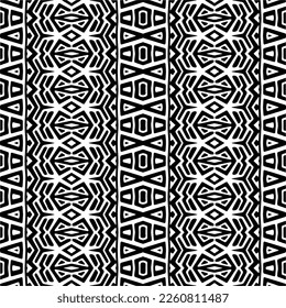Vector geometric ornament in ethnic style. Seamless pattern with  abstract shapes,Black and white color. Repeating pattern for decor, textile and fabric.