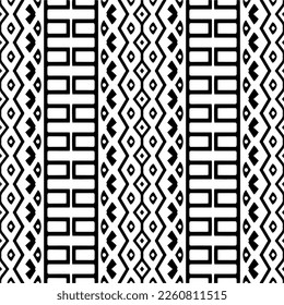 Vector geometric ornament in ethnic style. Seamless pattern with  abstract shapes,Black and white color. Repeating pattern for decor, textile and fabric.