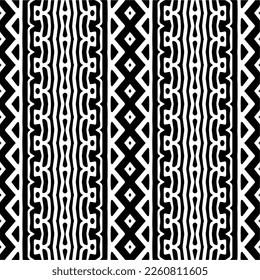 Vector geometric ornament in ethnic style. Seamless pattern with  abstract shapes,Black and white color. Repeating pattern for decor, textile and fabric.