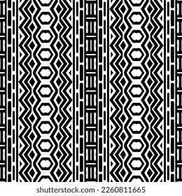 Vector geometric ornament in ethnic style. Seamless pattern with  abstract shapes,Black and white color. Repeating pattern for decor, textile and fabric.