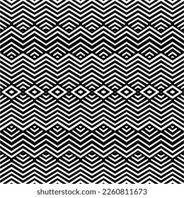 Vector geometric ornament in ethnic style. Seamless pattern with  abstract shapes,Black and white color. Repeating pattern for decor, textile and fabric.