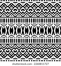 Vector geometric ornament in ethnic style. Seamless pattern with  abstract shapes,Black and white color. Repeating pattern for decor, textile and fabric.