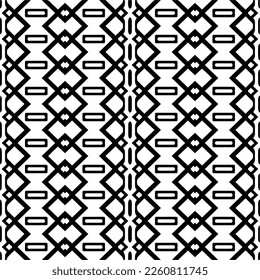 Vektorgeometrische Ornamente im ethnischen Stil. Nahtloses Muster mit abstrakten Formen, schwarz-weißer Farbe. Wiederholte Muster für Dekoration, Textilien und Stoff.