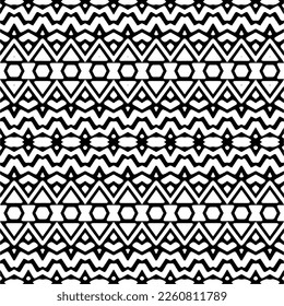 Vektorgeometrische Ornamente im ethnischen Stil. Nahtloses Muster mit abstrakten Formen, schwarz-weißer Farbe. Wiederholte Muster für Dekoration, Textilien und Stoff.