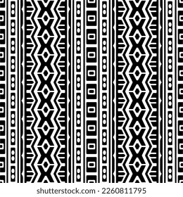 Vector geometric ornament in ethnic style. Seamless pattern with  abstract shapes,Black and white color. Repeating pattern for decor, textile and fabric.