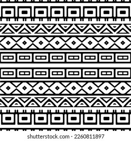 Vector geometric ornament in ethnic style. Seamless pattern with  abstract shapes,Black and white color. Repeating pattern for decor, textile and fabric.