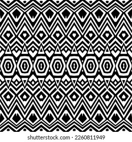 Vector geometric ornament in ethnic style. Seamless pattern with  abstract shapes,Black and white color. Repeating pattern for decor, textile and fabric.