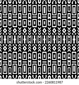 Vector geometric ornament in ethnic style. Seamless pattern with  abstract shapes,Black and white color. Repeating pattern for decor, textile and fabric.