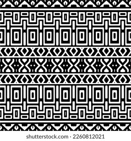 Vector geometric ornament in ethnic style. Seamless pattern with  abstract shapes,Black and white color. Repeating pattern for decor, textile and fabric.