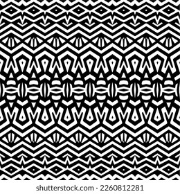 Vector geometric ornament in ethnic style. Seamless pattern with  abstract shapes,Black and white color. Repeating pattern for decor, textile and fabric.