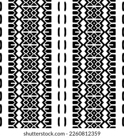 Vektorgeometrische Ornamente im ethnischen Stil. Nahtloses Muster mit abstrakten Formen, schwarz-weißer Farbe. Wiederholte Muster für Dekoration, Textilien und Stoff.