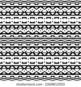 Vector geometric ornament in ethnic style. Seamless pattern with  abstract shapes,Black and white color. Repeating pattern for decor, textile and fabric.