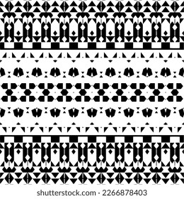 Vector geometric ornament in ethnic style. Seamless pattern with  abstract shapes,Black and white color. Repeating pattern for decor, textile and fabric.