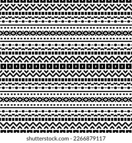 Vector geometric ornament in ethnic style. Seamless pattern with  abstract shapes,Black and white color. Repeating pattern for decor, textile and fabric.