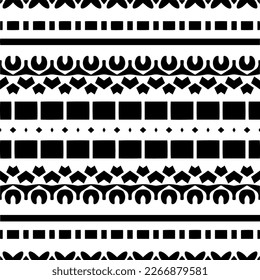 Vector geometric ornament in ethnic style. Seamless pattern with  abstract shapes,Black and white color. Repeating pattern for decor, textile and fabric.