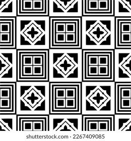 Vector geometric ornament in ethnic style. Seamless pattern with  abstract shapes,Black and white color. Repeating pattern for decor, textile and fabric.