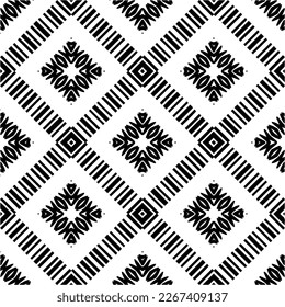 Vector geometric ornament in ethnic style. Seamless pattern with  abstract shapes,Black and white color. Repeating pattern for decor, textile and fabric.