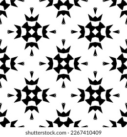 Vector geometric ornament in ethnic style. Seamless pattern with  abstract shapes,Black and white color. Repeating pattern for decor, textile and fabric.