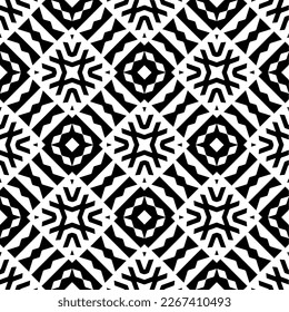 Vector geometric ornament in ethnic style. Seamless pattern with  abstract shapes,Black and white color. Repeating pattern for decor, textile and fabric.