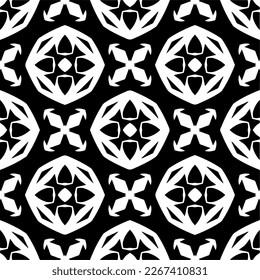 Ornamento geométrico vectorial de estilo étnico. Patrón sin brillo con formas abstractas,Color negro y blanco. Patrón repetitivo de decoración, textil y de tela.