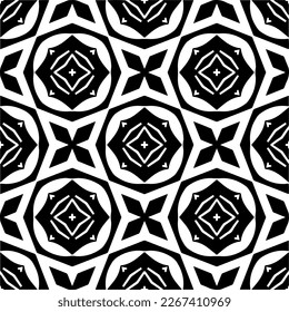 Vector geometric ornament in ethnic style. Seamless pattern with  abstract shapes,Black and white color. Repeating pattern for decor, textile and fabric.